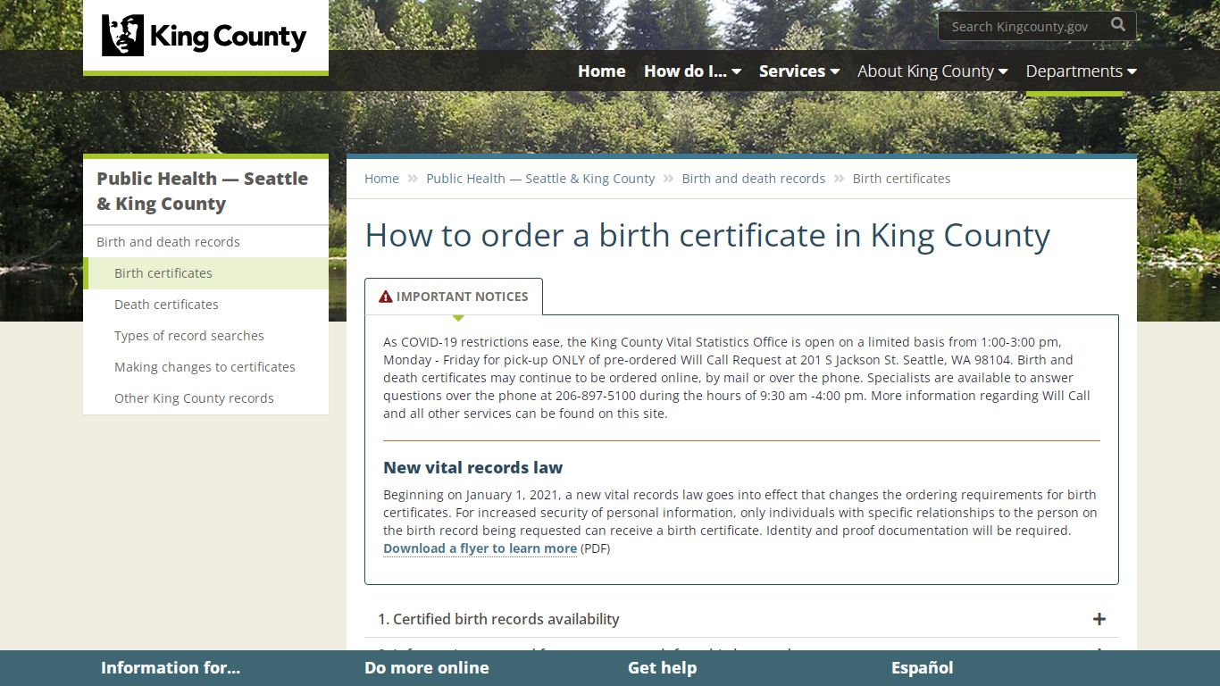 How to order a birth certificate in King County - King County